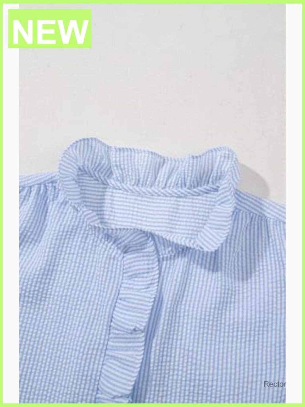 Striped Ruffle Mock Neck Button Down Blouse Long Sleeve - Picture 7 of 7